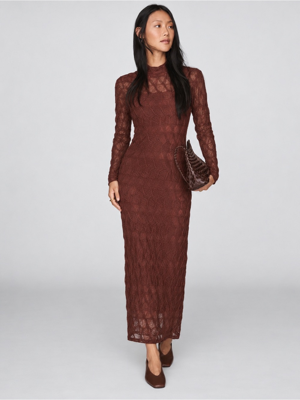 NWT Antonio Melani Katelyn Long Sleeve Turtleneck Puckered Jacquard Midi Dress